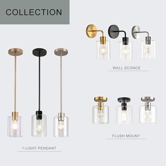 Black Pendant Lights Kitchen Island - Clear Glass Pendant Light Fixture Multiple Stems Rods 3 Units 12 Inch 3 Units 4 Inch (Black 3 Pack Stem Rod)