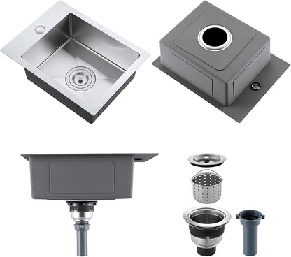 ROVOGO 13 x 18 Inch Drop-In Bar Sink, 304 Stainless Steel Single Bowl Kitchen Prep Sink with Faucet Hole, 6-Inch Depth Small Sink for RV, Basement & Wet Bar, Includes Drain Assembly - Brushed Finish