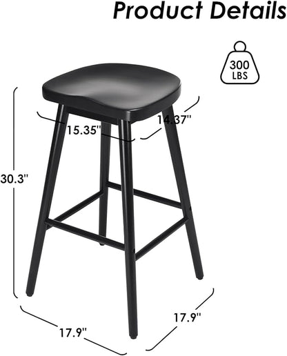 30.3'' Solid Wood Bar Stools, Set of 2, Backless Seat Counter Stools with Footrests, Rustic Bar Chairs for Kitchen Island Dining Room