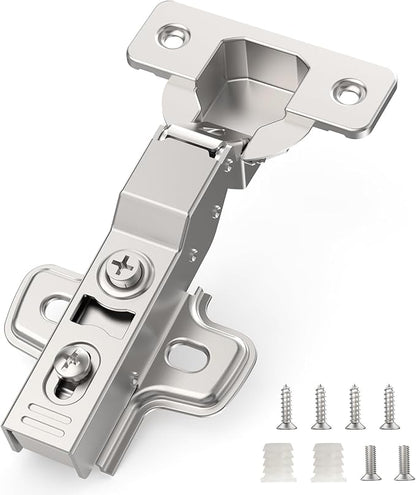 Chibery 10 Pack Half Overlay Soft Close Concealed Frameless Cabinet Hinges, Satin Nickel, 105°, Stop at Will 45-105 Degree, Self Closing, 3D Adjustment, Clip On, Stainless Steel for Cupboard Kitchen