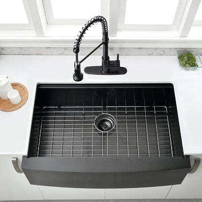 33 Inch Black Stainless Steel Farmhouse Sink Workstation-Bokaiya 33x22 Inch Apron Front Farmhouse Kitchen Sink 16 Gauge 10" Deep Single Bowl Farm Sink with Cutting Board