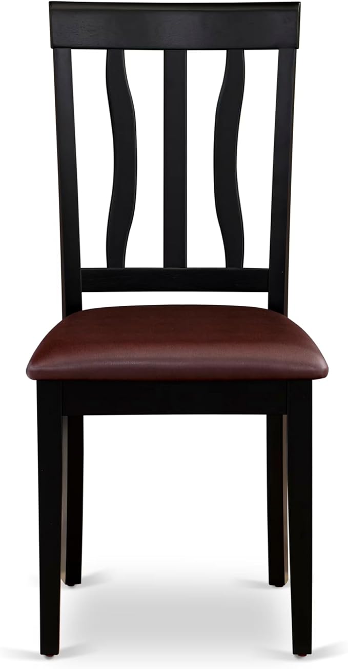 East West Furniture ANTI5-BLK-LC 5 Piece Dining Table Set for 4 Includes a Round Kitchen Table with Pedestal and 4 Faux Leather Upholstered Dinette Chairs, 36x36 Inch, Black & Cherry