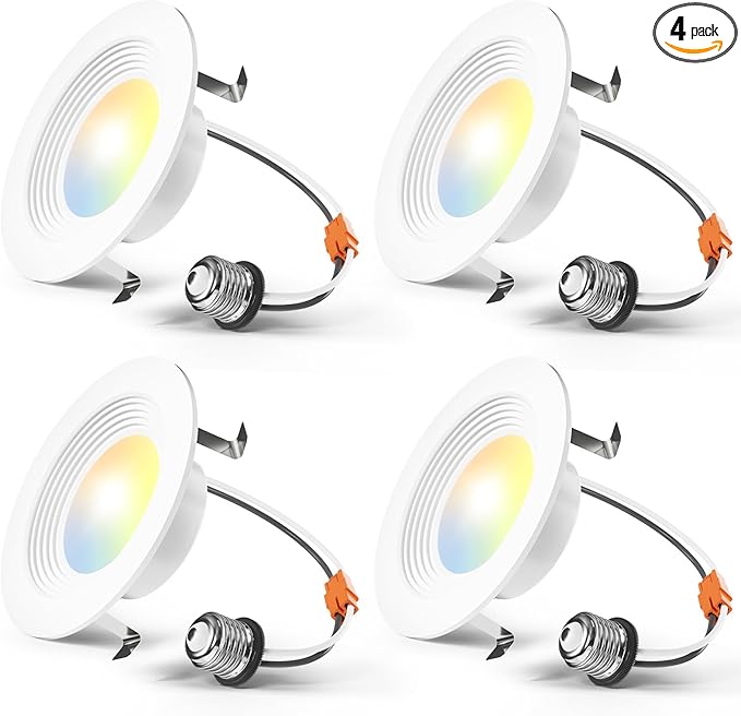 Amico 4 Pack 4 inch 5CCT LED Recessed Lighting, Dimmable, 8.5W=60W, 650LM, 2700K/3000K/4000K/5000K/6000K Selectable, Retrofit Can Lights with Baffle Trim, IC Rated - ETL & FCC, White