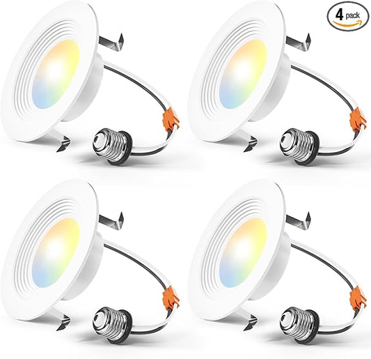 Amico 4 Pack 4 inch 5CCT LED Recessed Lighting, Dimmable, 8.5W=60W, 650LM, 2700K/3000K/4000K/5000K/6000K Selectable, Retrofit Can Lights with Baffle Trim, IC Rated - ETL & FCC, White
