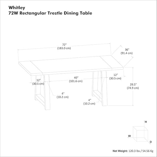 SIMPLIHOME Whitley Dining Table - 72 inch Wide Solid Mango Wood Rectangular Table in Medium Brown, Modern Farmhouse Style for Dining Room or Kitchen with Extra-Thick Trestle Base, Seats 6