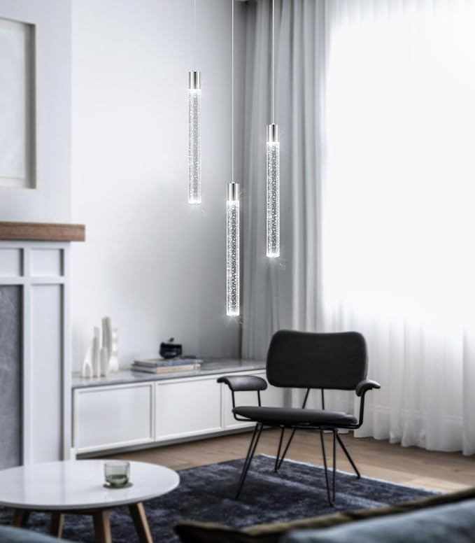 3-Lights Modern Crystal Chandelier Pendant Lights for Kitchen Island LED Dimmable Light fixtures Adjustable Hanging Ceiling for Dining Room Hallway 3000K 6000K