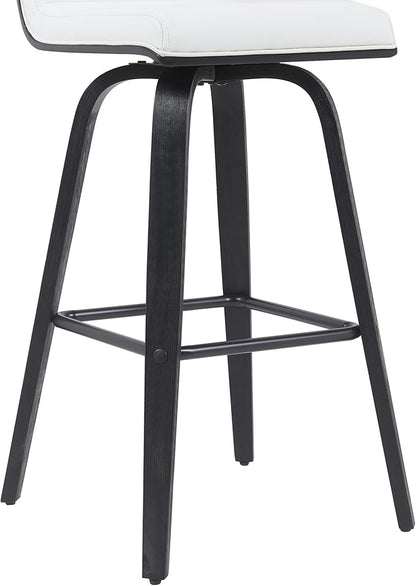 Vienna Modern Swivel Bar Height Stool with Snow White Faux Leather Seat and Black Brushed Wood Frame Set of 4