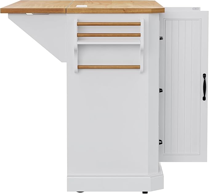 Ball & Cast 56" Large Modern Kitchen Island with Rubber Wood Veneer Drop Leaf, Power Outlet, 6 Drawers, 4 Door Shelves, White