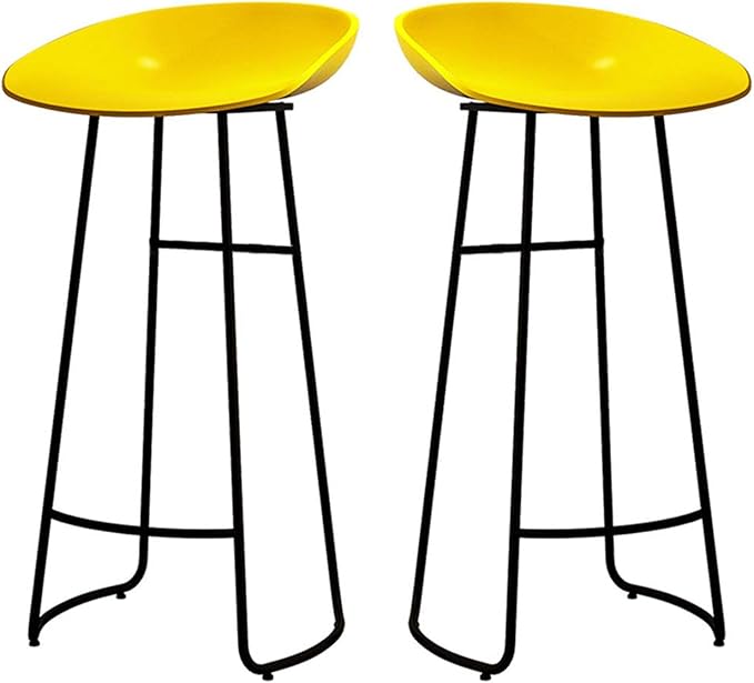 Minimalist Plastic PP Stools Backless with Metal Legs, Kitchen Island Dining Chairs with Comfortable Footrest, Counter Height Stools for Counter,Yellow-45cm