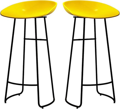 Minimalist Plastic PP Stools Backless with Metal Legs, Kitchen Island Dining Chairs with Comfortable Footrest, Counter Height Stools for Counter,Yellow-65cm