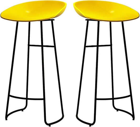 Minimalist Plastic PP Stools Backless with Metal Legs, Kitchen Island Dining Chairs with Comfortable Footrest, Counter Height Stools for Counter,Yellow-75cm