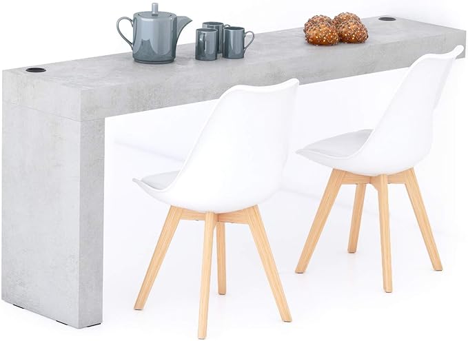 Mobili Fiver, Evolution Dining Table 70.9 x 15.7 in, with Wireless Charger, Concrete Effect, Grey with One Leg, Made in Italy