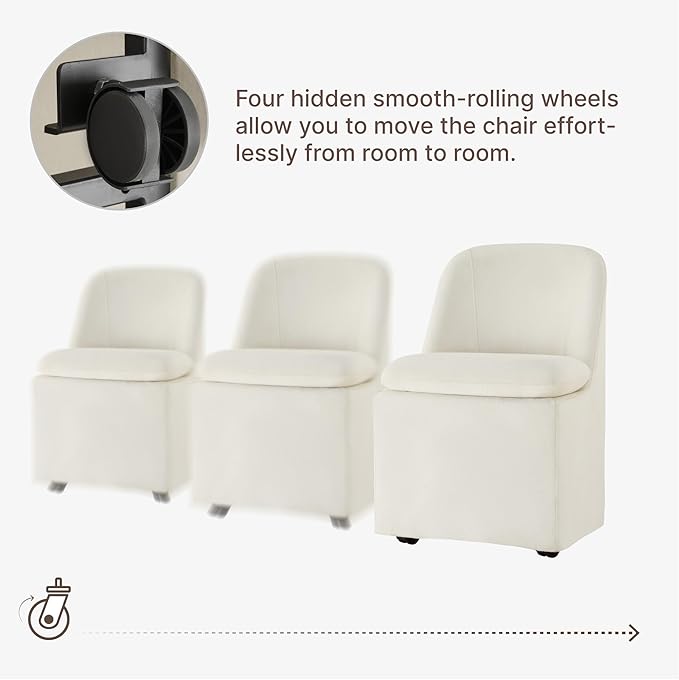 KISLOT Upholstered Dining Chairs Set of 1 with Casters, Modern Side Armless Deskchair with Washable Slipcover & Sturdy Metal Frame for Diningroom Bedroom Livingroom Reading Room, Beige Fabric