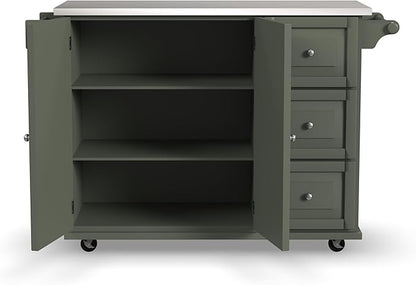 Homestyles Mobile Kitchen Island Cart with Stainless Steel Top, Sage Green