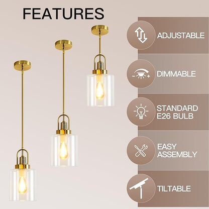 7" Modern Clean Glass Pendant Light Round Vintage Farmhouse Pendant Light Fixtures Mini Adjustable Rod Rustic Pendant Lights for Kitchen Island, Dining Room, Bedroom, Hallway, Entryway