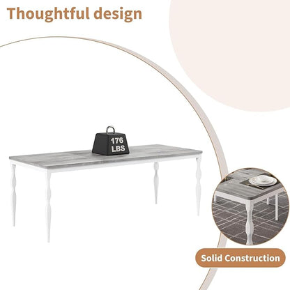 IDEALHOUSE 71 Inch Farmhouse Dining Table for 6-8 People, Rectangular Wood Kitchen Table with Heavy Duty Legs, Kitchen Dining Room Table for Dining Room Kitchen, Wash Grey