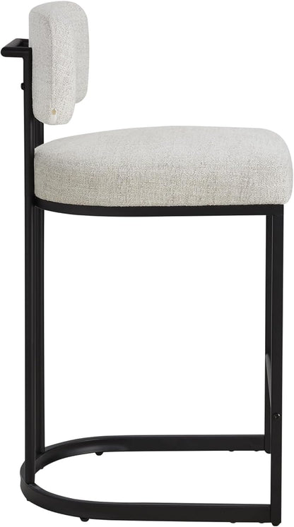26" H Counter Height Bar Stools Set of 4, Modern Linen Fabric Upholstered Barstools with Backrest for Kitchen Island, Black Metal Frames, Wheat