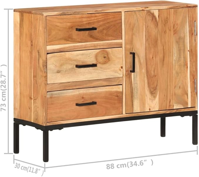 Rustic Acacia Wood Sideboard with Buffet Cabinet, 34" Wide Console Cabinet for Living Room, Dining Room, Entryway, 11.8 x 34 x 28.7 in Brown