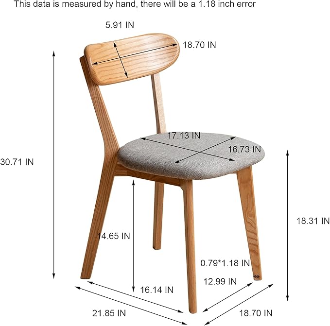 Wood Side Dining Chair Single, 400 lbs Heavy Duty, Solid Red Oak Curved Back with Padded Seat, Wooden Armless Chair for Home Office, Kitchen & Small Space