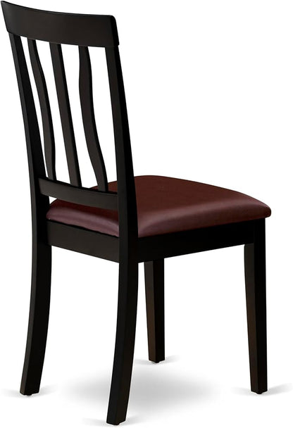 East West Furniture ANTI5-BLK-LC 5 Piece Dining Table Set for 4 Includes a Round Kitchen Table with Pedestal and 4 Faux Leather Upholstered Dinette Chairs, 36x36 Inch, Black & Cherry