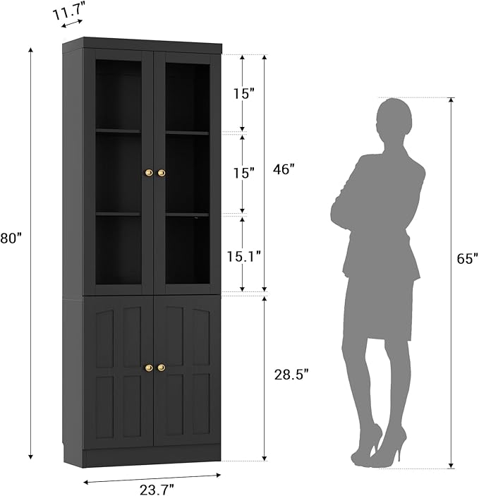 Cyclysio Kitchen Pantry Cabinet, 80" Wood Pantry Storage Cabinet with Doors and Adjustable Shelves, Kitchen Cabinet with Thickened Top Panel, Tall Cabinet for Livingroom, Pantry, Bathroom (2, Black)