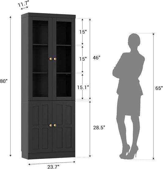 Cyclysio Kitchen Pantry Cabinet, 80" Wood Pantry Storage Cabinet with Doors and Adjustable Shelves, Kitchen Cabinet with Thickened Top Panel, Tall Cabinet for Livingroom, Pantry, Bathroom (2, Black)
