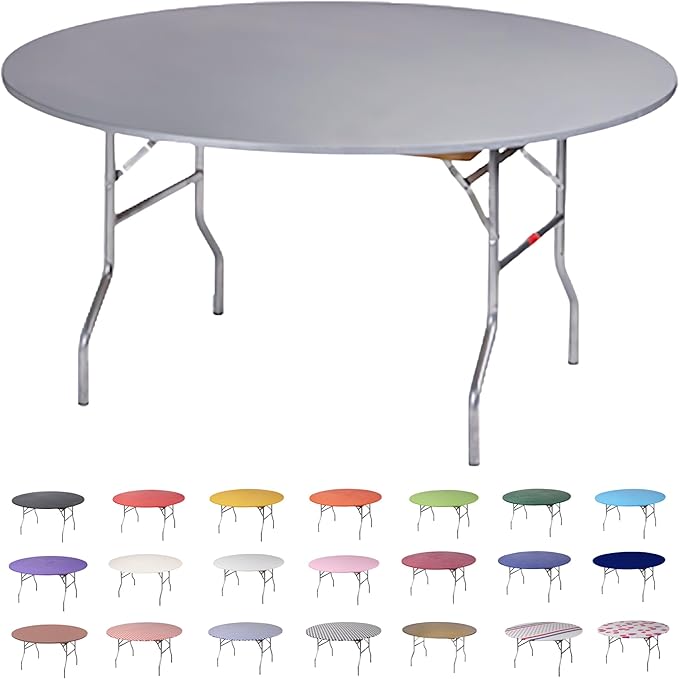 Kwik-Covers 10 Pack of Round Plastic Table Covers - 60" or 72" Round - Indoor or Outdoor Fitted Covers (Tables NOT Included) (Metallic Silver, 60" Round)