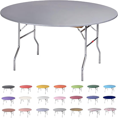 Kwik-Covers 10 Pack of Round Plastic Table Covers - 60" or 72" Round - Indoor or Outdoor Fitted Covers (Tables NOT Included) (Metallic Silver, 60" Round)