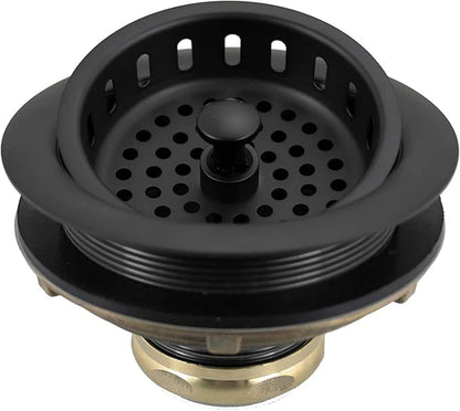 Westbrass A2165-62 4-1/4" OD Post Style Large Kitchen Basket Strainer with Waste Disposal Flange and Stopper Drain Set, Matte Black