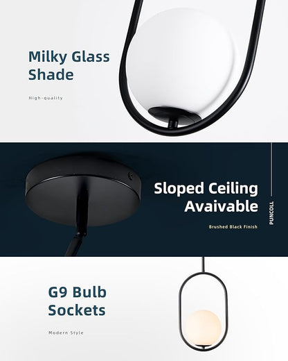 Black Pendant Lights - 1-Light Pendant Lights Kitchen Island with Milky White Globe Glass - Mid Century Pendant Light Fixtures - Black Hanging Lights for Kitchen H9376-MGBK