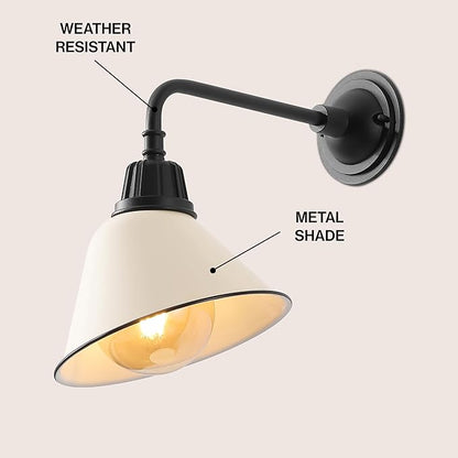 JONATHAN Y 9.63" Matte Almond/Black 1-Light Farmhouse Outdoor Sconce, Industrial LED Wall Light, Gooseneck Arm Barn Lamp with Metal Bell Shade for Porch, Patio, Kitchen, LED Bulb Included (JYL7612J)