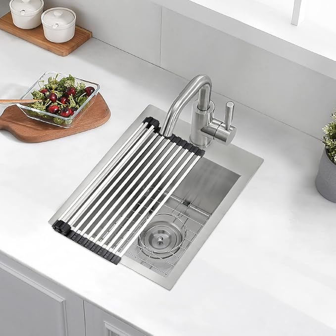 15 Inches Drop In Stainless Steel Kitchen Bar Sink, Luckyhorse 15” x 18” x 10” 18 Gauge Stainless Steel Kitchen Outdoor Sink RV Sink LH019LQ