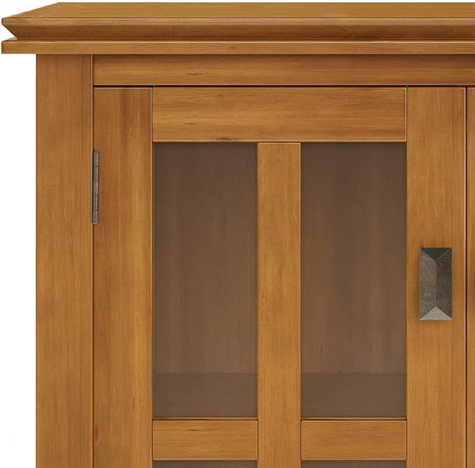 SIMPLIHOME Artisan Storage Cabinet - 30 inch Wide Solid Wood Low Storage Cabinet in Honey Brown, Contemporary Accent Cabinet for Living Room or Dining Room with Glass Doors and Adjustable Shelves