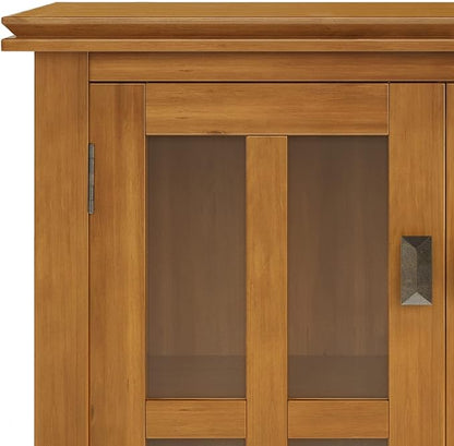 SIMPLIHOME Artisan Storage Cabinet - 30 inch Wide Solid Wood Low Storage Cabinet in Honey Brown, Contemporary Accent Cabinet for Living Room or Dining Room with Glass Doors and Adjustable Shelves
