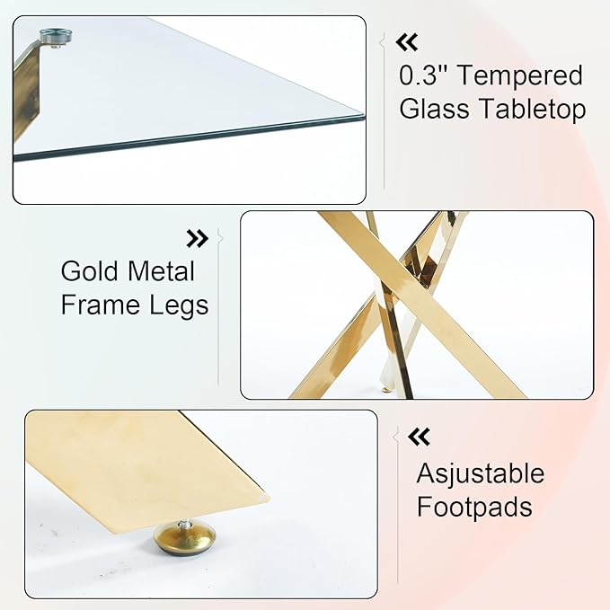 35.43'' Square Glass Dining Table,Modern Kitchen Table for 2-4 People,Dining Room Table with Tempered Glass Top and Metal Legs for Kitchen Apartment