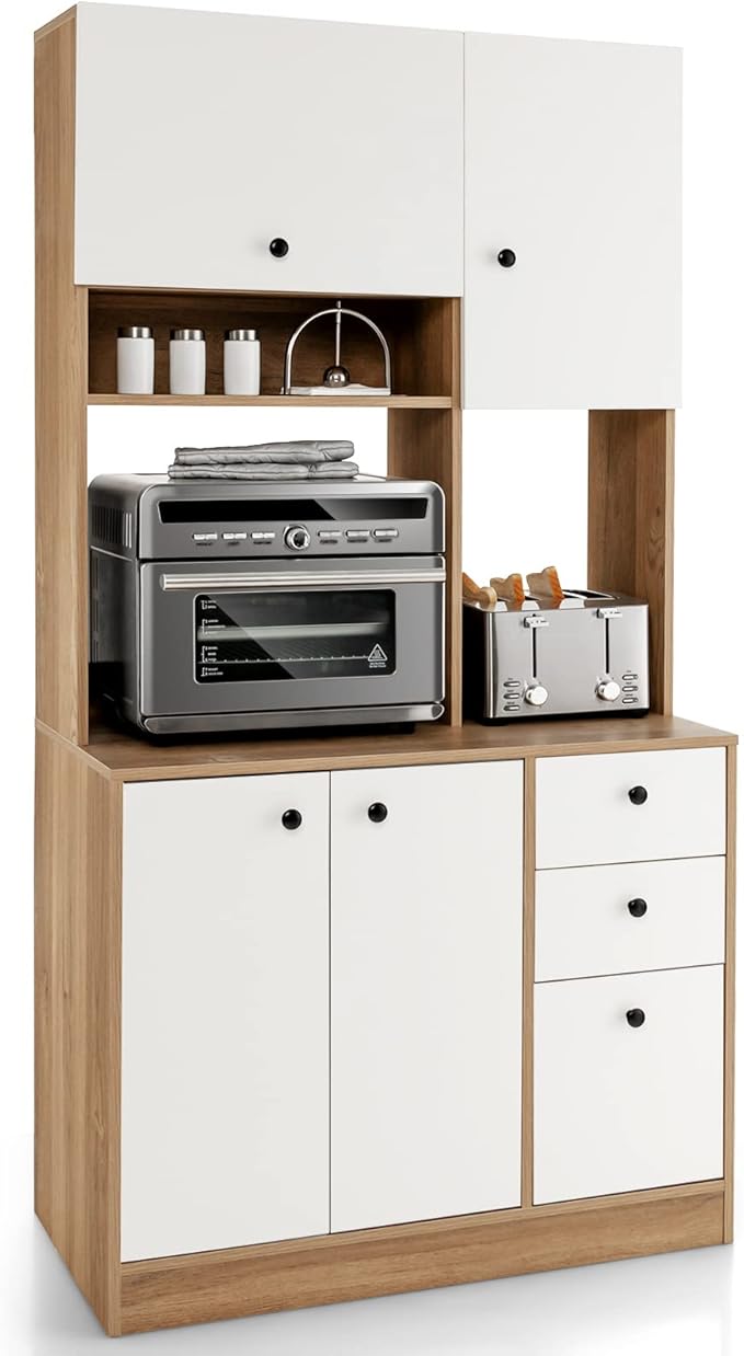 PETSITE Kitchen Buffet Hutch Storage Cabinet, 71" Freestanding Pantry with 3 Cabinets & Drawers, Adjustable Shelves, Microwave Cupboard for Living Room, Dining Room