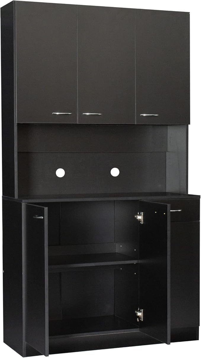 71" Tall Kitchen Pantry Cabinet,Sideboard Buffet Cabinet with 6 Doors and Shelves,Kitchen Island with Microwave Stand,Kitchen Hutch Storage Cabinet with 1 Drawer for Kitchen,Kitchen Cabinet (Black)