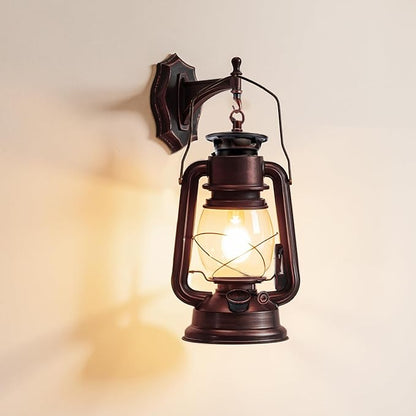 Rustic Wall Sconce Lantern Light, Set of 2 Vintage Wall Lamp, Industrial Wall Sconce, Farmhouse Wall Light Fixtures, Indoor Old Fashioned Lantern for Hallway Farmhouse Loft (Red Bronze, 2pcs)