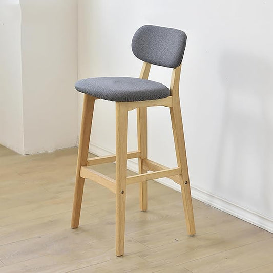 28" Counter Height Stools Set of 2, Farmhouse with Curved Back Solid Wood Legs, Linen Kitchen Island Dining Chairs,Natural B-Set of 2