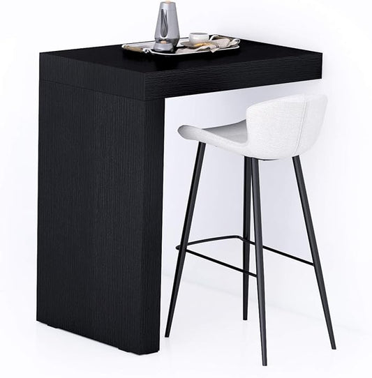 Mobili Fiver Evolution Tall Kitchen Bar Table Made in Italy | Space Saving, Wall-Mounted Counter Height Table for 2 | Breakfast Bar Table Top w/Cable Holder | Ashwood Black | 35,4" x 23,6" in