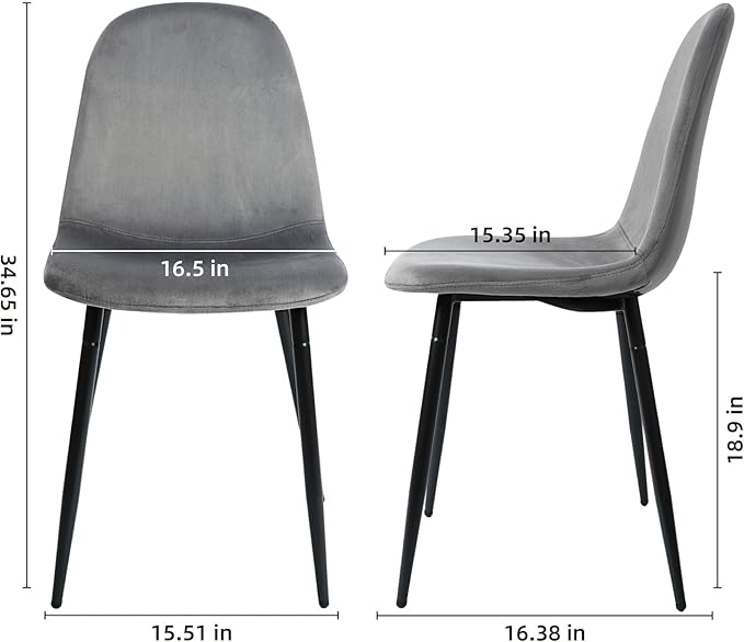 CangLong Velvet Dining Chairs Set of 2, Comfy Kitchen Side Chairs, Modern Fabric Dining Room Chairs with Padded Seat and Sturdy Metal Legs for Living & Meeting Room, Restaurant, Grey
