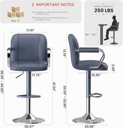 MALOL Set of 6 Blue Counter Height Stools with Backs – Adjustable Swivel High Chairs for Kitchen Island, Modern Bar Chairs, Taburetes para Barra de Cocina, Island Stools for Home Bar