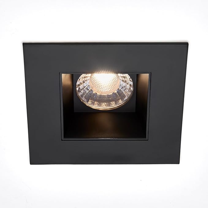 Maxxima 4 in. Ultra-Thin Recessed Anti-Glare LED Downlight, Canless IC Rated, 5 Color Temperature Selectable 2700K/3000K/3500K/4000K/5000K, Dimmable Square Black Trim, 90 CRI
