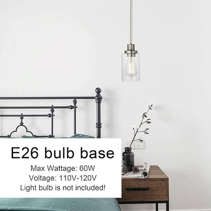 MELUCEE 3 Pack Kitchen Island Pendant Lighting Adjustable Hanging Ceiling Lamp Brushed Nickel Finish with Clear Glass Shade for Bar Dining Room Corridor Living Room Bedside