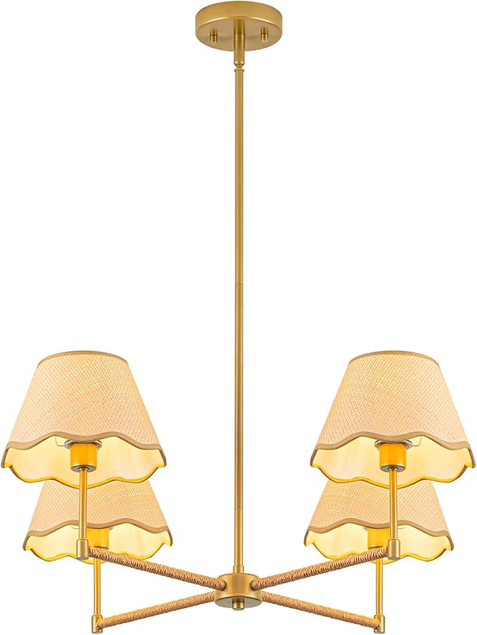 MAYNA 29" Farmhouse Boho Chandelier, 4-Light Rattan Light Fixture with Wicker Lamp Shade, Adjustable Boho Dining Room Light Fixture for Kitchen Island, Living Room, Bedroom