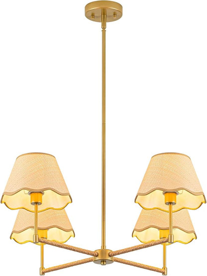 MAYNA 29" Farmhouse Boho Chandelier, 4-Light Rattan Light Fixture with Wicker Lamp Shade, Adjustable Boho Dining Room Light Fixture for Kitchen Island, Living Room, Bedroom