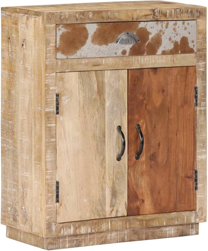 Rustic Mango Wood Sideboard Buffet Cabinet 29.5x23.6x11.8 in with Drawer and Doors, Compact Coffee Bar for Living Room, Entryway or Kitchen