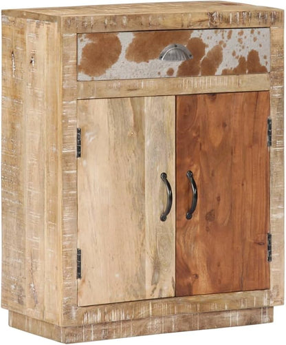 Rustic Mango Wood Sideboard Buffet Cabinet 29.5x23.6x11.8 in with Drawer and Doors, Compact Coffee Bar for Living Room, Entryway or Kitchen