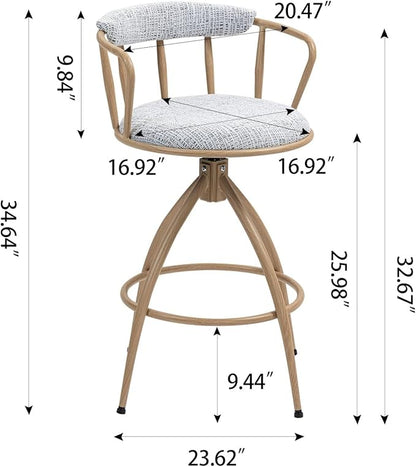 26'' Swivel Counter Height Bar Stool, Set of 2- Fabric Seat with Water Transfer Printed Metal Frame, Modern Industrial Design Bar Chairs for Kitchen Island, Dining Room,for Living Room