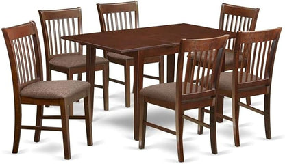 HomeStock 7 Piece Dining Table Set Consist of a Rectangle Dining Room Table with Extension Leaf and 6 Linen Upholstered Seat Chairs, 32x60 Inch, Mahogany